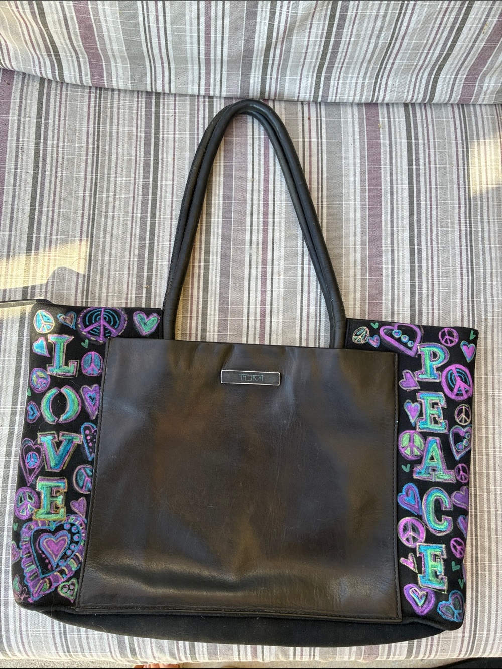 Tumi Vintage Upcycled Tote Purse Leather Nylon Black